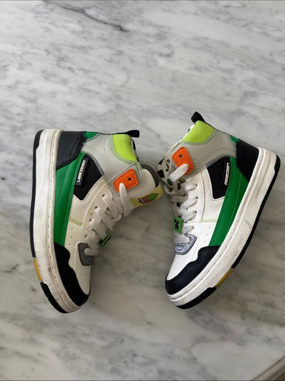 Zara Kids' White, Black & Green Minecraft High-Top Sneakers